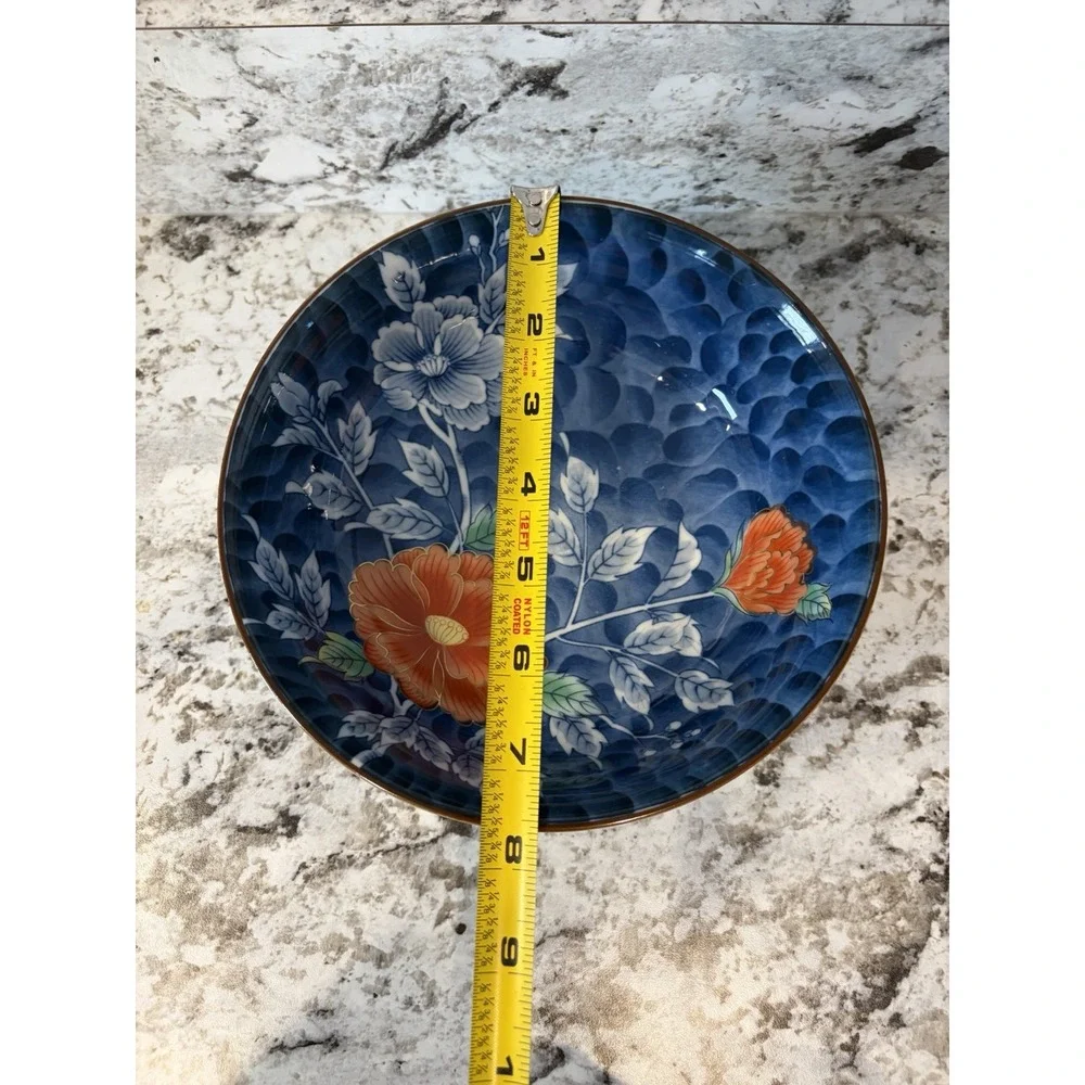 Japanese Mino Ware Bowl Ceramic hand, painted blue white floral